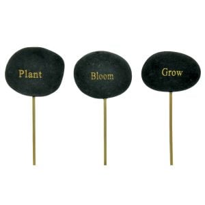 250004323BK 250004323BK (DZ) - Black Stone 7"OAH x 2"DIA Bloom/Grow/Plant Picks-3 Asst