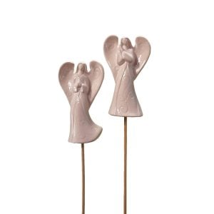 250017135WH 250017135WH (DZ) - White 3 3/4"H Ceramic Angel on 9"H Wood Picks - 2 Asst
