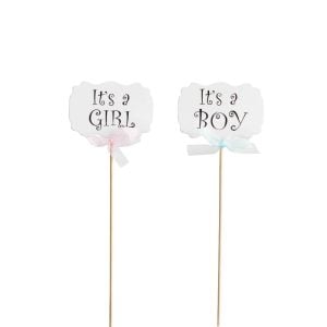 250313805WH 250313805WH (PKG 12) - White 21"H "It's a Girl/Boy" Picks w/Pink/Blue Ribbon-2 Asst