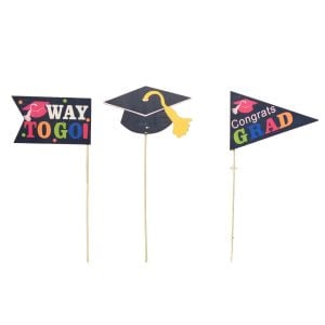 250343824BK 250343824BK (DZ) - Black 4"H X 2 1/2"L Grad Cap & Banner on 18"H Pick