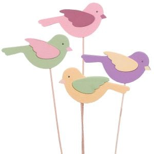 2509242BDAS 2509242BDAS (PKG 12) - Pastel 5"L × 2 1/2"W Wood Winged Birds on 18"H Pick