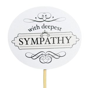 250930939WH 250930939WH (DZ) - White 3"DIA Wood "With Deepest Sympathy" on 18"H Pick