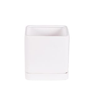 4303075MWWH050505 4303075MWWH050505 (EA) - Matte White 5 1/4"H X 5"SQ Ceramic Cube w/Saucer