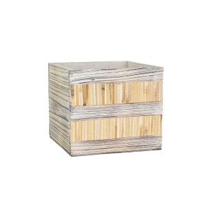46000W401WH0505 46000W401WH0505 (EA) - Whitewash 5"H x 5"SQ Wood Natural Strip Cube with Liner