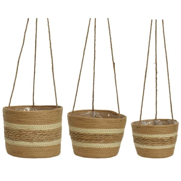 460838791BR0710 (SET 3) - Brown 5 ½”–7 ¾”H × 7 ¾”–10 ½”DIA Hanging Planter Baskets w/L