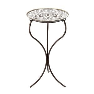 550014901 (EA) - White/Gold 28"H × 14 1/2"W Metal Decorative Bird Bath