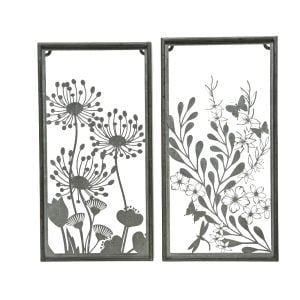 550801963GY (SET 2) - Grey 15 1/2"H × 8"W Iron Flower/Butterfly Wall Decor- 2 Asst