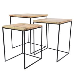 550826781BG181414 (SET 3) - Natural 18"-22"H × 14"-17 1/4"SQ Wood/Metal Nesting Tables