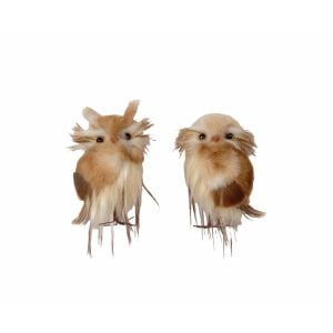 680H65335BG 680H65335BG (SET 2) - Light Brown 5"H Plush/Styro Hanging Owl Ornaments - 2 Asst