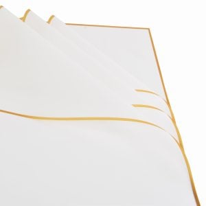 85000KP10WH 85000KP10WH (PKG 50) - White/Gold Edge 23"L × 23"W Korean Flat Wrap