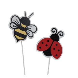 250009358AS 250009358AS (PKG 12) - Yellow/Red 3 1/4"H x 2 3/4"W Wood Bee/Ladybug Pick-2 Asst