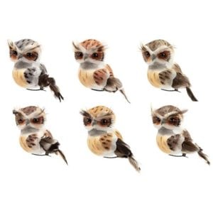 380052980AS 380052980AS (BX 12) - Brown/Grey/Cream 2 1/2"H × 4"L Foam Owl Ornaments w/Clips