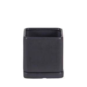 4303075ZBBK050505 4303075ZBBK050505 (EA) - Matte Black 5 1/4"H X 5"SQ Ceramic Zen Pot w/Saucer