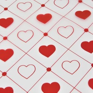 85000KP25WH 85000KP25WH (PKG 50) - White/Red 23"L × 23"W Korean Flat Wrap w/ Heart Pattern