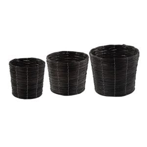 460065182BR1112 (SET 3) - Dark Brown 9 1/2"-12 3/4"DIA Wood Woven Tree Planters-3 Asst