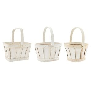 460086295WH0407 (CS 12) - Whitewash 4 1/2"-5"H X 6-7 1/2"DIA Woodchip Baskets -3 Asst