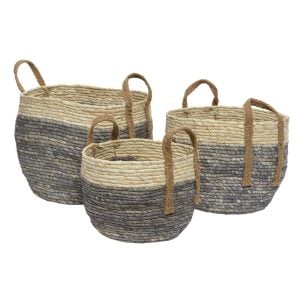 460803291BL1013 460803291BL1013 (SET 3) - Blue/Natural 7 1/2-10 3/4"H × 9 7/8-13"DIA Corn Leaf Baskets