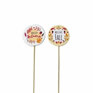 350332930 350332930 (DZ) - White 3"DIA Wood Fall Greetings on 18"H Pick