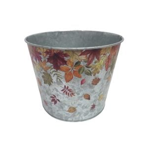 350332932 350332932 (EA) - Grey 5"H × 6 1/2"DIA Metal Falling Leaf Pot w/Liner