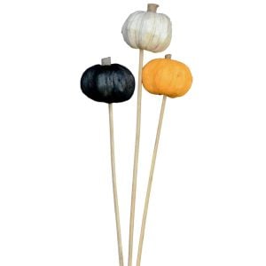 83D254005AS (PKG 3) - Fall 2 1/4"DIA Banana Leaf Pumpkins on Bamboo Pick-3 Asst